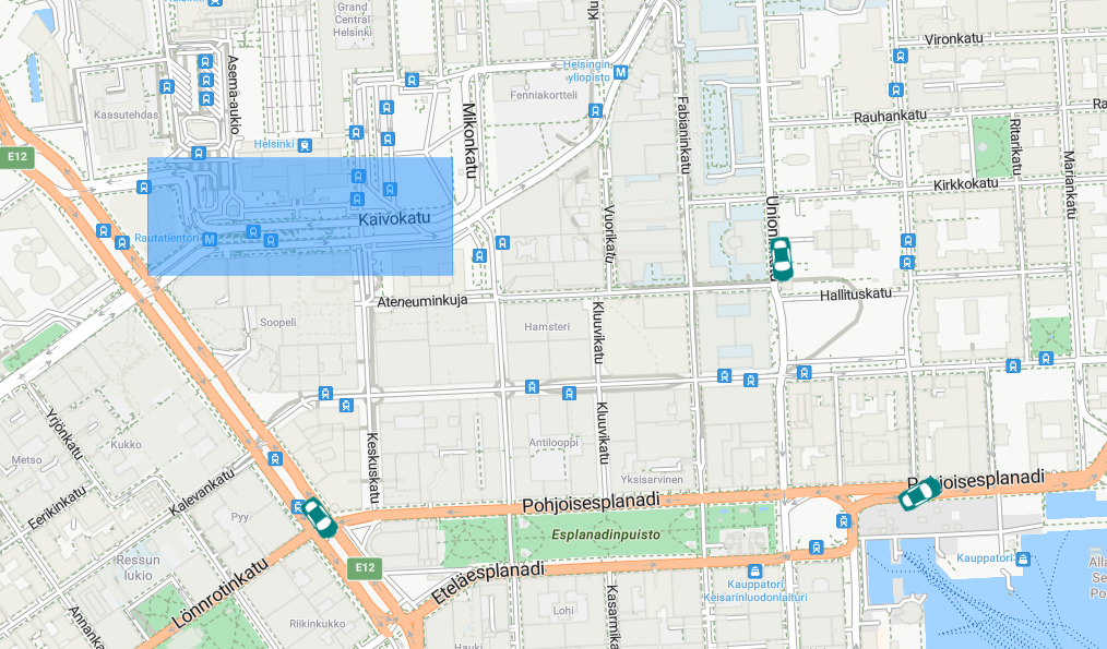 Screenshot of map view showing three vehicles