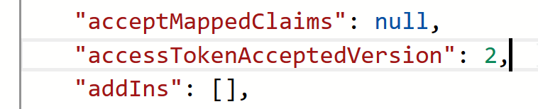 accessTokenAcceptedVersion set to 2 in Manifest