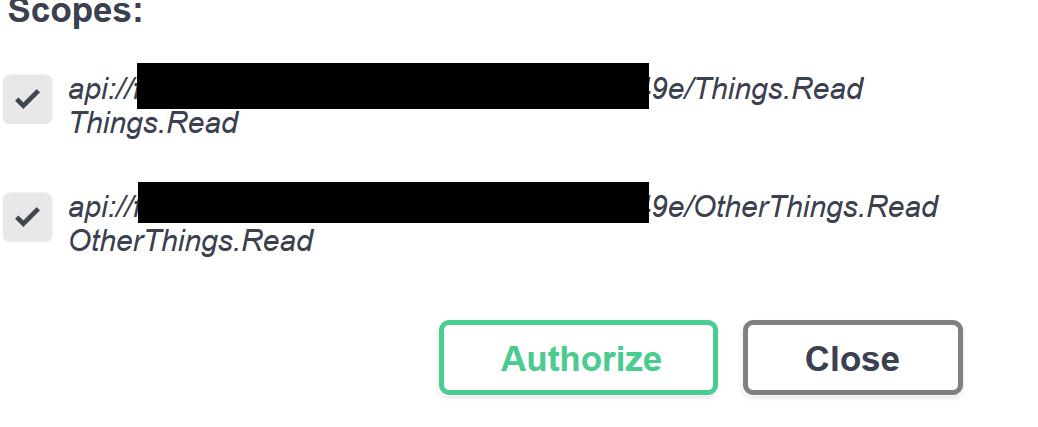 Login dialog with both scopes selected