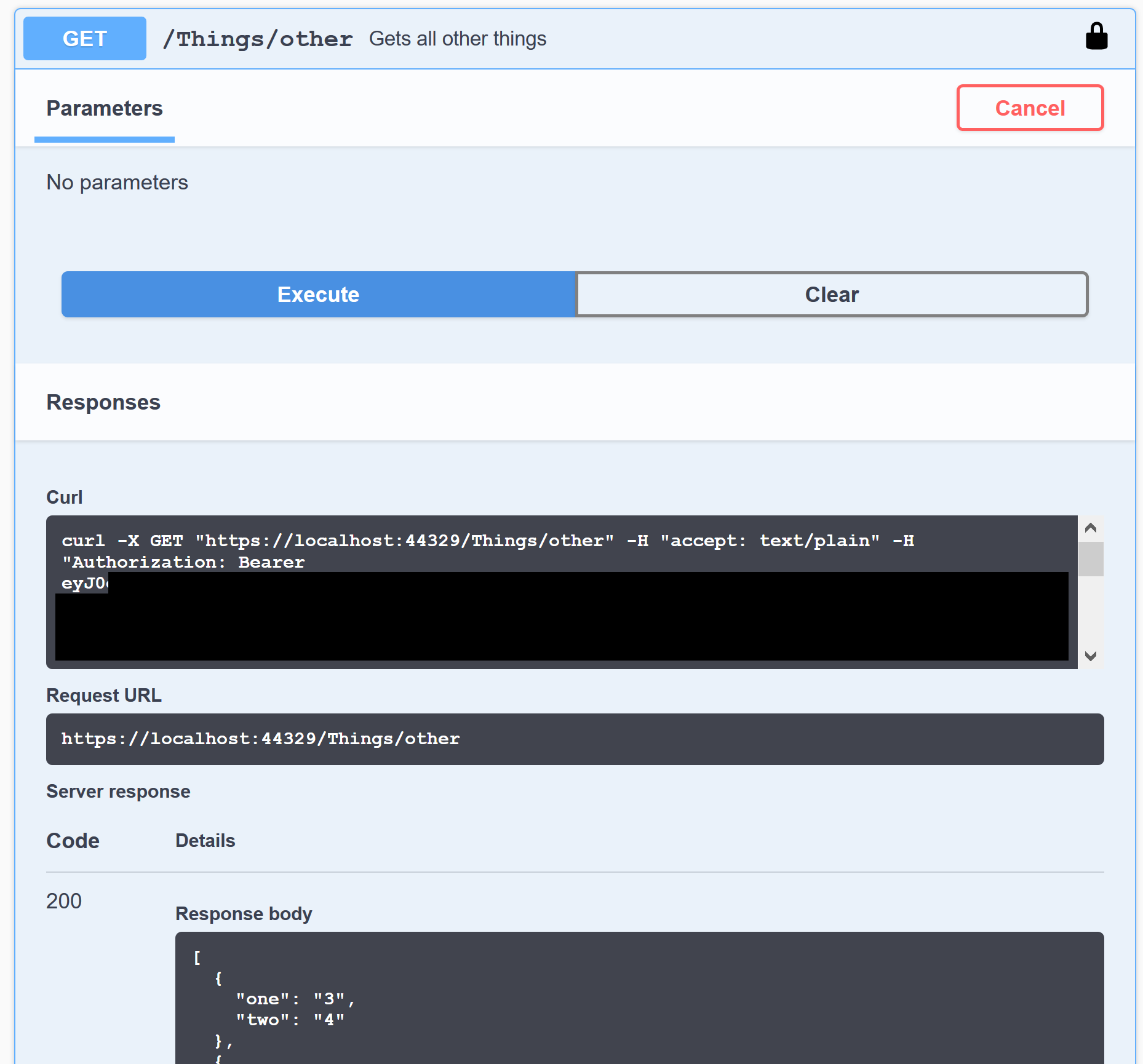 Successful call to the read other things action