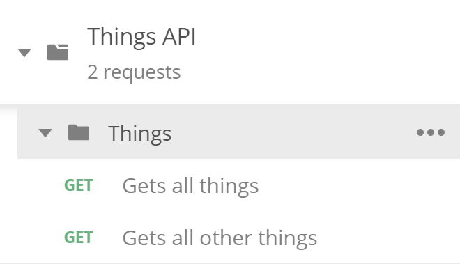 The two actions visible in a Things API collection