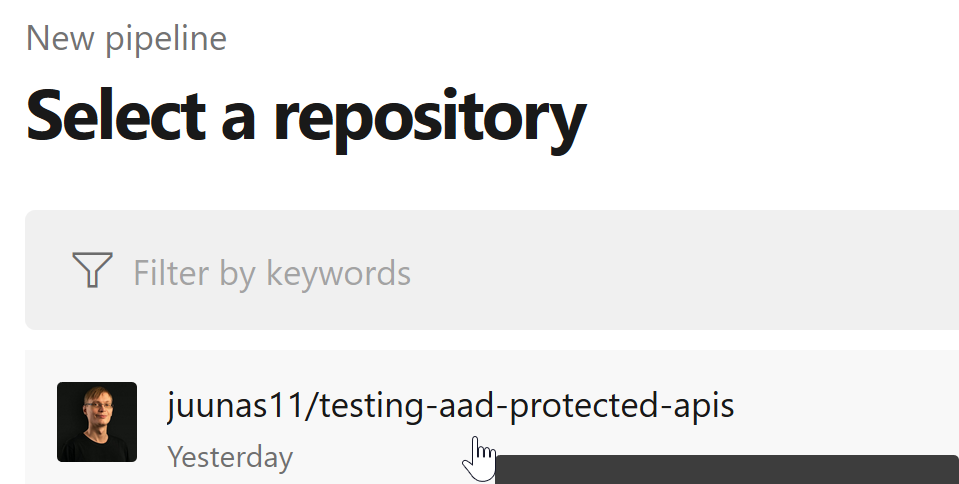 Choosing my GitHub repository from list