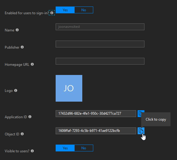 Service principal properties