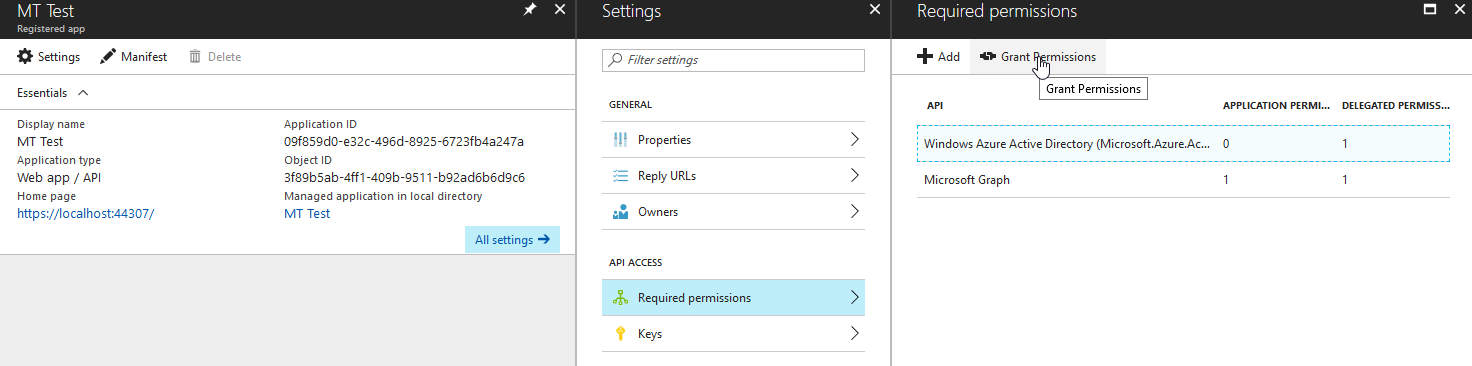 Grant permissions button