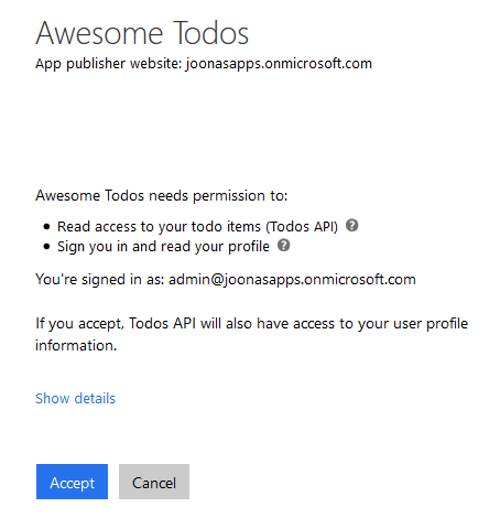 Consenting to the permissions required