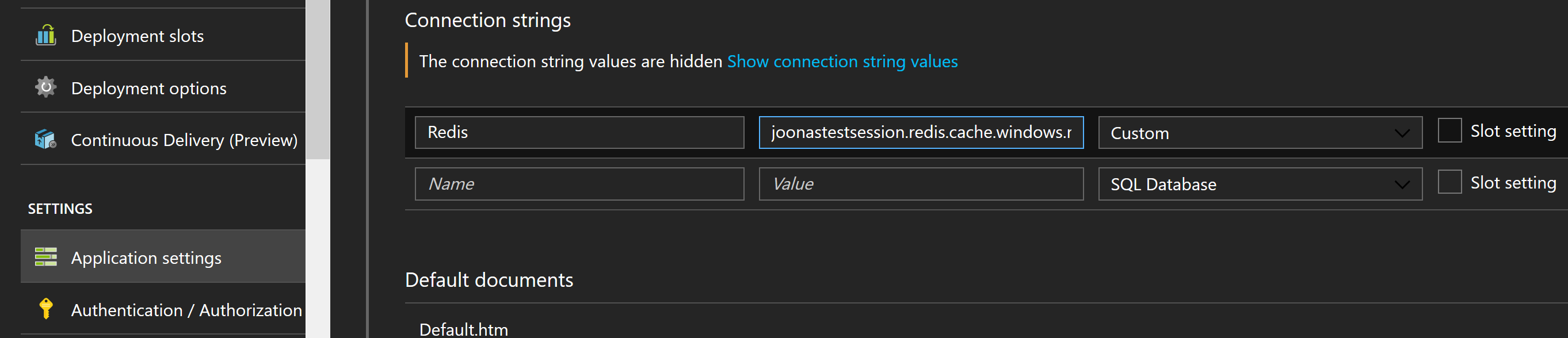 Connection string in Azure Web App configuration